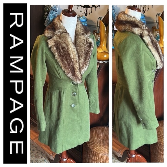 Rampage Jackets & Blazers - Avocado Green Corduroy Coat with Faux Fur Collar
